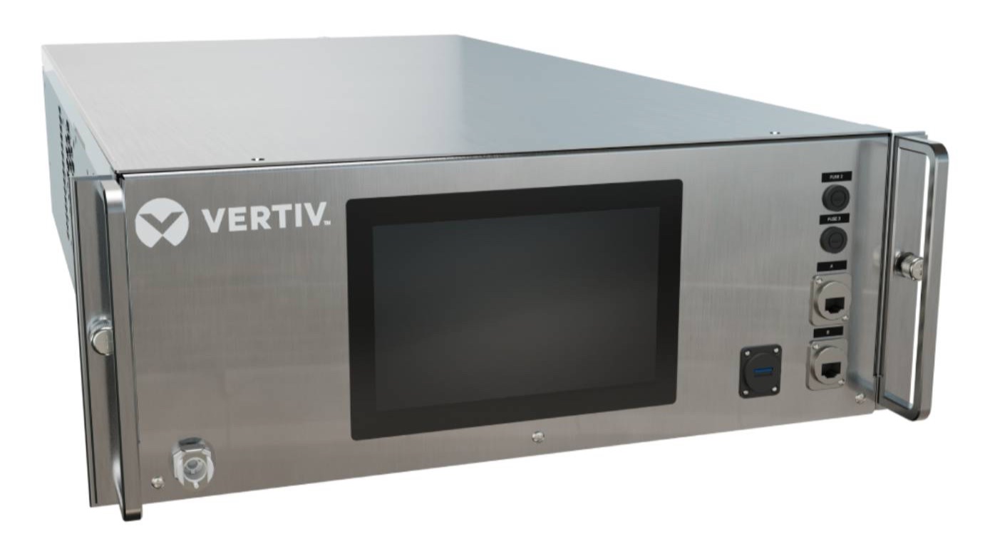 Vertiv CoolChip CDU 100 rack-mounted coolant distribution unit with touchscreen controls